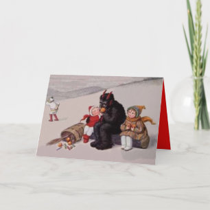 Krampus spielt mit Kindern im Schnee Feiertagskarte