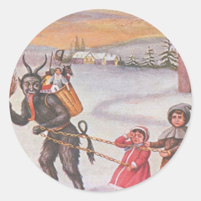 Krampus Stealing Toys & Children Runder Aufkleber (Vorderseite)