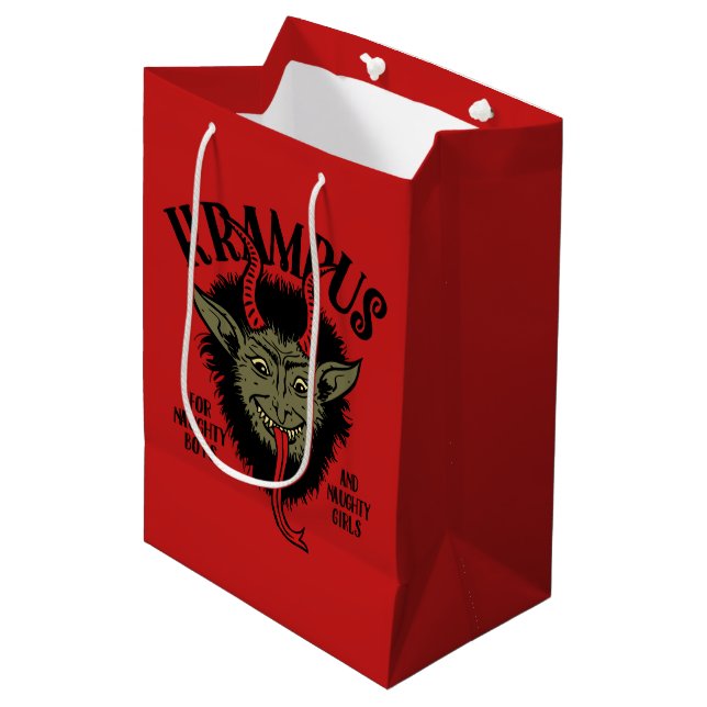 Krampus stellen freche Geschenk-Tasche gegenüber Mittlere Geschenktüte (Vorderseite Schrägansicht)