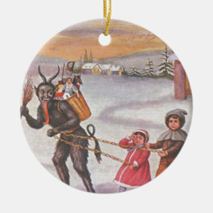 Krampus stiehlt Spielzeug und Kinder Keramik Ornament