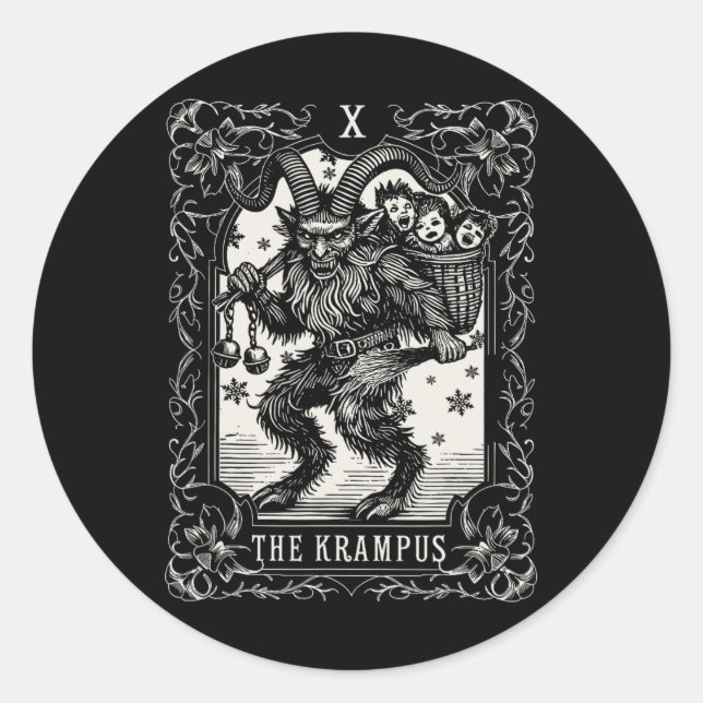 Krampus Tarot Card Design Christmas Season Evil Pa Runder Aufkleber (Vorderseite)