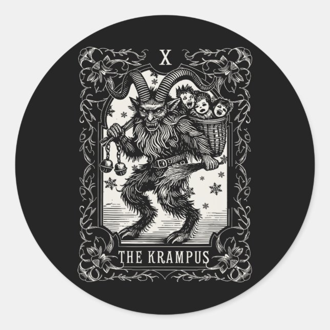 Krampus Tarot Card Design Weihnachtssaison Böse Pa Runder Aufkleber (Vorderseite)