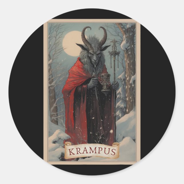 Krampus Tarot Card Design Xmas Hail Santa Christma Runder Aufkleber (Vorderseite)