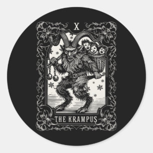 Krampus Tarot-Kartendesign Weihnachtszeit Böse Pa Runder Aufkleber