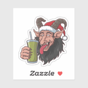 Krampus trinkt grünen Matcha Weihnachten Gruselig Aufkleber