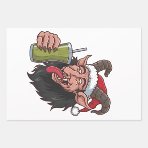 Krampus trinkt grünen Matcha Weihnachten Gruselig Geschenkpapier Set