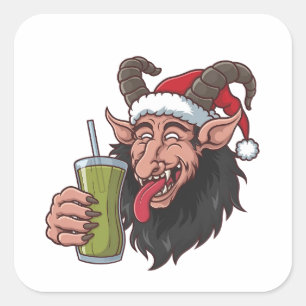 Krampus trinkt grünen Matcha Weihnachten Gruselig Quadratischer Aufkleber