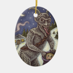 KRAMPUS & UNARTIGE KINDER, GRUSELIGE WEIHNACHTSGES KERAMIK ORNAMENT