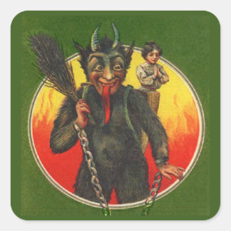 Krampus und Beten Frauen Weihnachtskleber Quadratischer Aufkleber