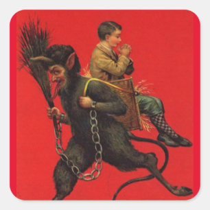 Krampus und Betteln Weihnachtskleber für Junge Quadratischer Aufkleber