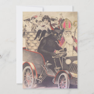 Krampus und Priester fahren mit Kindern