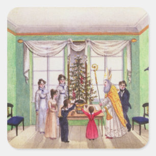 Krampus und Sankt Nikolaus von der Zeitschrift von Quadratischer Aufkleber