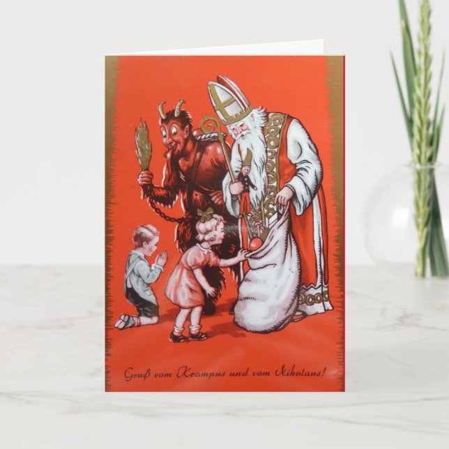 Krampus und Sankt- Nikolauskarte Feiertagskarte (Vorderseite)