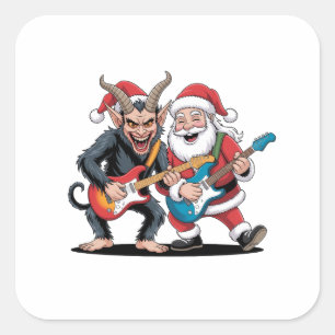 Krampus und Santa Playing Electric Guitar Xmas Quadratischer Aufkleber