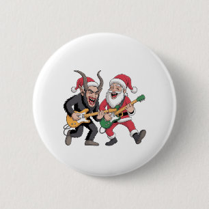Krampus und Santa spielen elektrische Weihnachtsgi Button