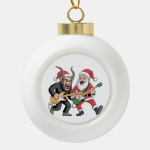 Krampus und Santa spielen elektrische Weihnachtsgi Keramik Kugel-Ornament