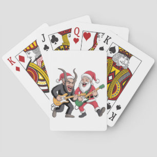 Krampus und Santa spielen elektrische Weihnachtsgi Spielkarten