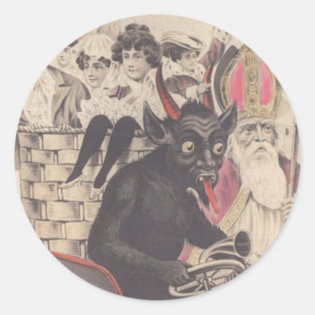 Krampus und sein Motorrad Runder Aufkleber (Vorderseite)