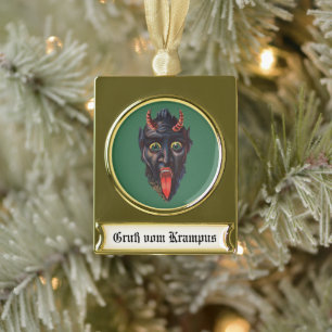 Krampus vergoldetes Banner Weihnachtsbaumanhänger  Banner-Ornament Gold