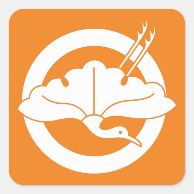 Kran-förmiges Ginkgoblatt Quadratischer Aufkleber (Vorderseite)