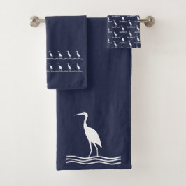Kran-Heron Ocean Blue & White Handtuch Set