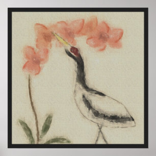Kran-und Orchideen-Plakat-Druck Poster