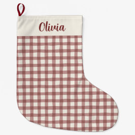 Kranbeere Gingham Rot Marone Großer Weihnachtsstrumpf
