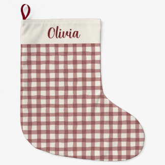 Kranbeere Gingham Rot Marone Großer Weihnachtsstrumpf