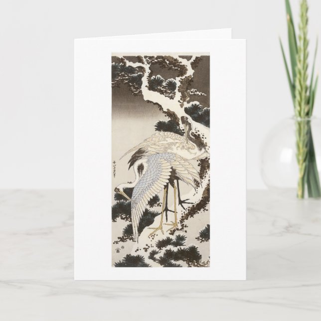Krane an einem Kiefernbaum, Hokusai, 1832 Karte (Vorderseite)