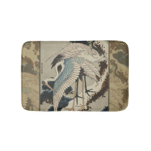 Krane auf einer schneebedeckten Pine Hokusai Badematte