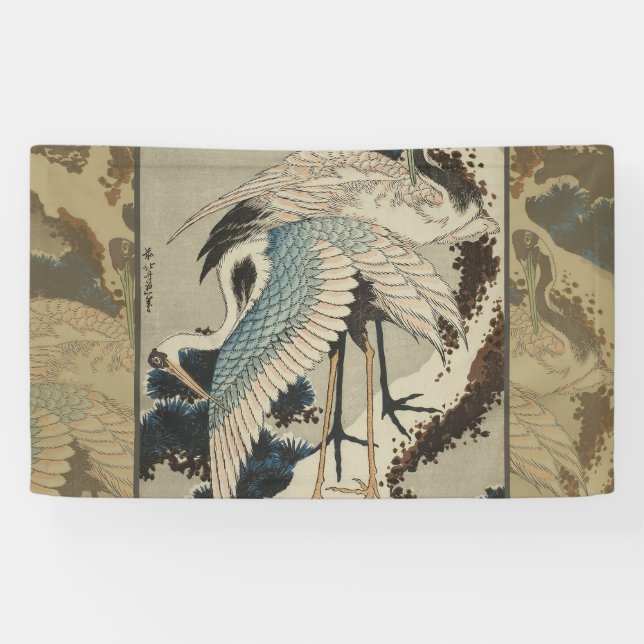 Krane auf einer schneebedeckten Pine Hokusai Banner (Horizontal)