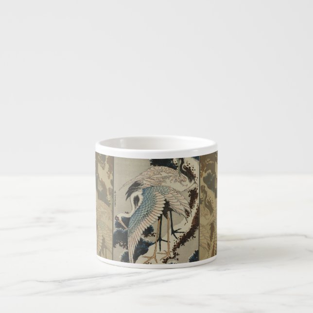 Krane auf einer schneebedeckten Pine Hokusai Espressotasse (Vorderseite)