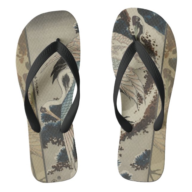 Krane auf einer schneebedeckten Pine Hokusai Flip Flops (Fußbett)