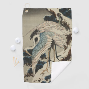 Krane auf einer schneebedeckten Pine Hokusai Golfhandtuch
