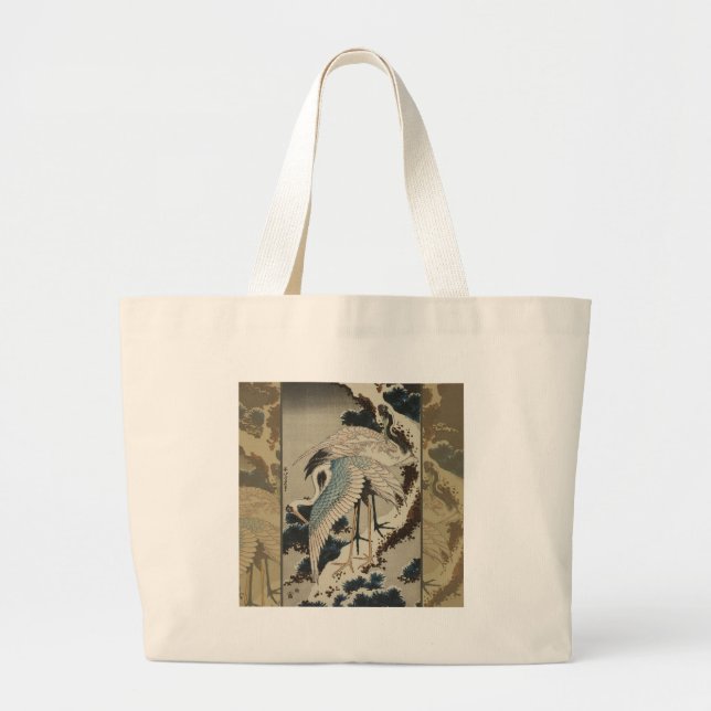Krane auf einer schneebedeckten Pine Hokusai Jumbo Stoffbeutel (Vorne)