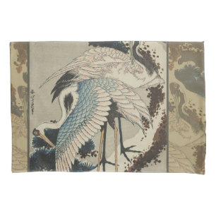 Krane auf einer schneebedeckten Pine Hokusai Kissenbezug