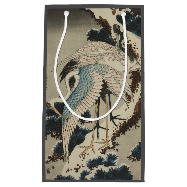 Krane auf einer schneebedeckten Pine Hokusai Kleine Geschenktüte (Vorderseite)
