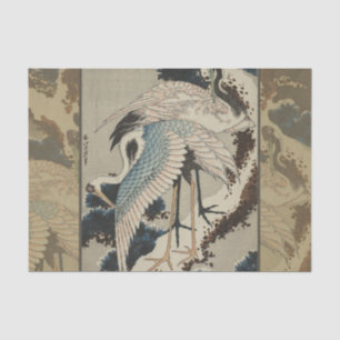 Krane auf einer schneebedeckten Pine Hokusai Seidenpapier