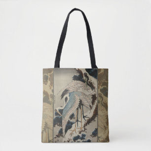 Krane auf einer schneebedeckten Pine Hokusai Tasche