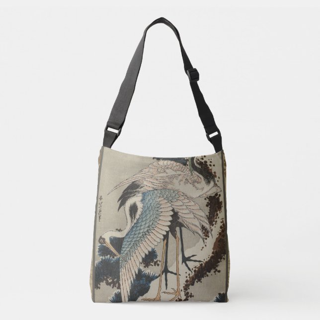 Krane auf einer schneebedeckten Pine Hokusai Tragetaschen Mit Langen Trägern (Vorderseite)
