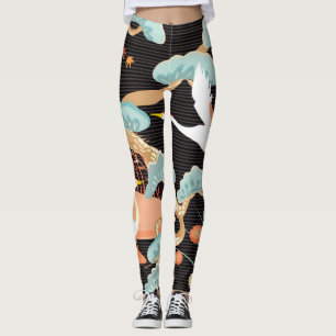 Krane, Helden: Japanisches Vogelmuster. Leggings