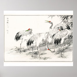 Krane im Bambuswald Vintage japanische Kunst Poster