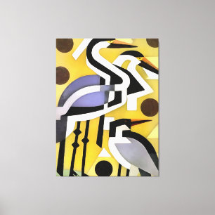 Krane im geometrischen Abstrakten Kunststil auf Ge Leinwanddruck