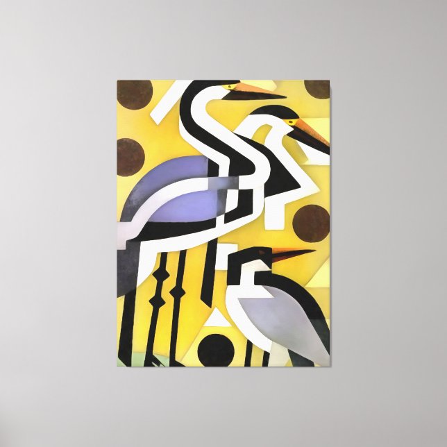 Krane im geometrischen Abstrakten Kunststil auf Ge Leinwanddruck (Vorderseite)