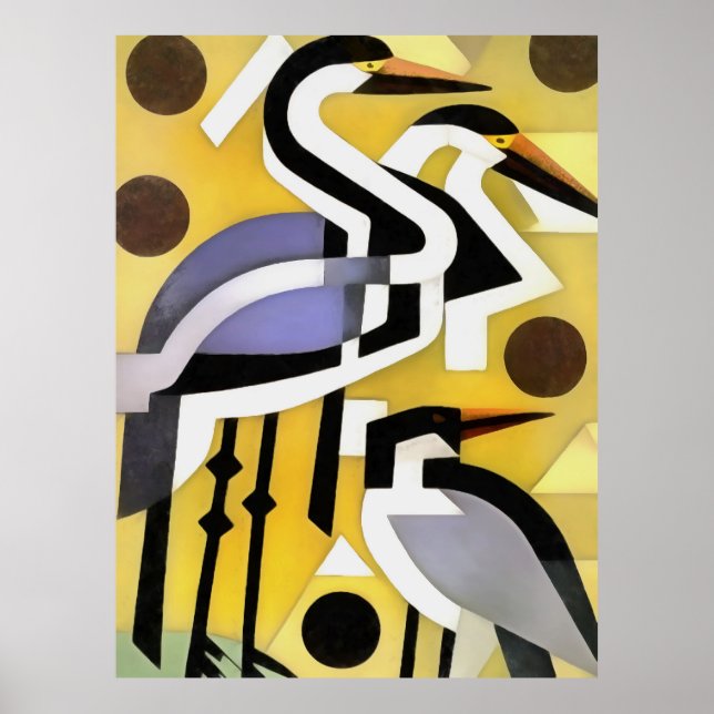 Krane im geometrischen Abstrakten Kunststil auf Ge Poster (Vorne)