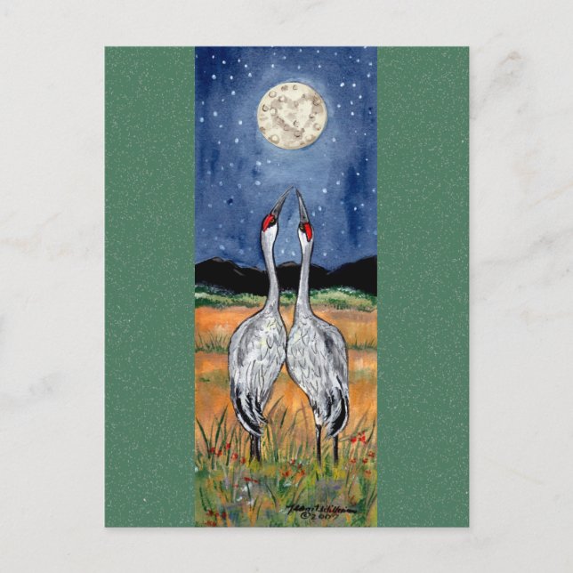 Krane in Liebe Whimsical Watercolor Postcard Postkarte (Vorderseite)