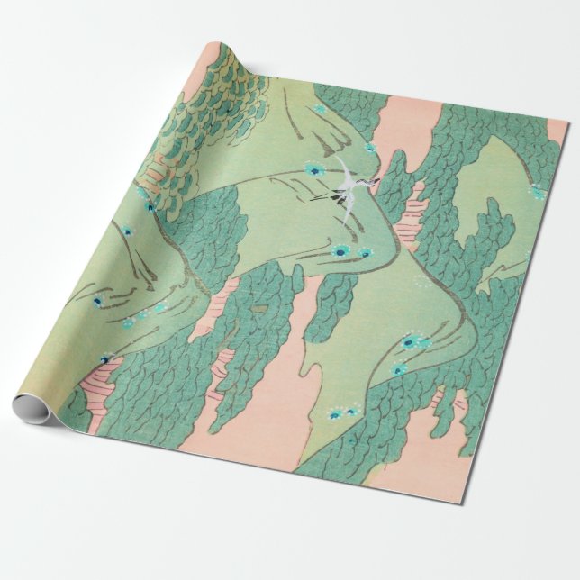Krane über Gebirge Vintages japanisches Muster Geschenkpapier (Ungerollt)