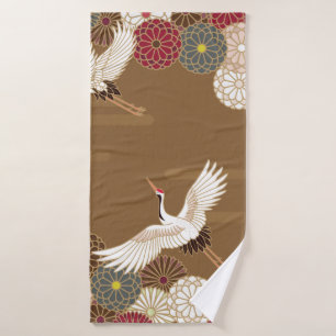 Krane und Chrysanthemen Japanische traditionelle K Badehandtuch