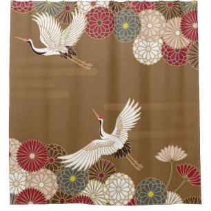 Krane und Chrysanthemen Japanische traditionelle K Duschvorhang