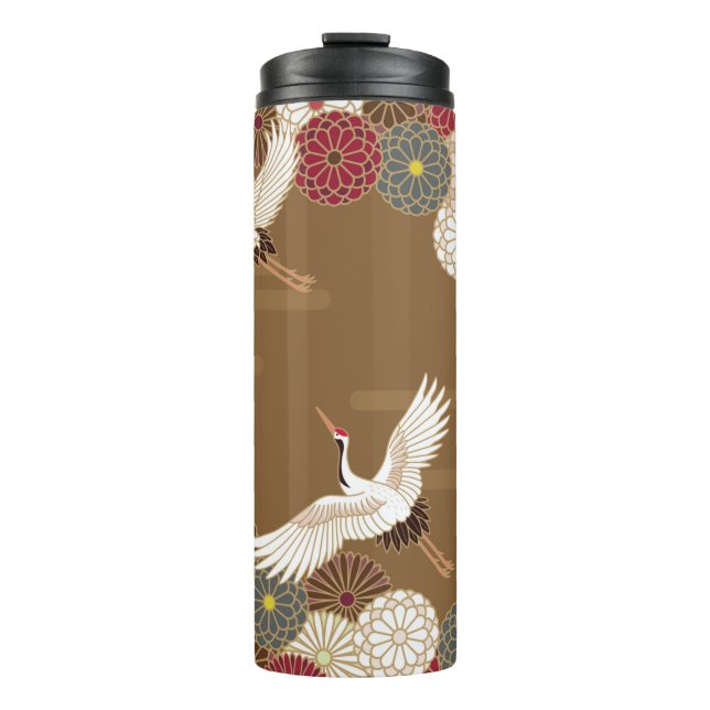 Krane und Chrysanthemen Japanische traditionelle K Thermosbecher (Vorderseite)